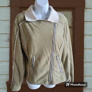 TECHSTYLES- Jacket Sherpa Lined Light Moto Coat Tan Green Womens- L